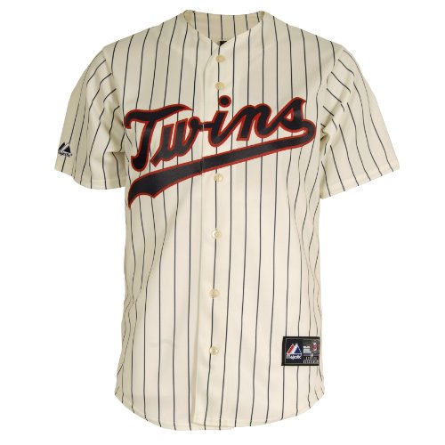 MLB Youth Minnesota Twins Joe Nathan Ivory/Navy Short Sleeve 6 Button Synthetic Replica Baseball Jersey Spring 2011  (Ivory/Navy, Medium)