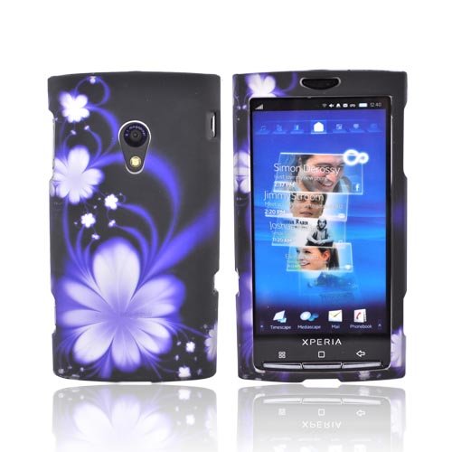 Best Price PURPLE FLOWER ON BLACK Rubberized Hard Plastic Case For Sony Ericsson Xperia X10