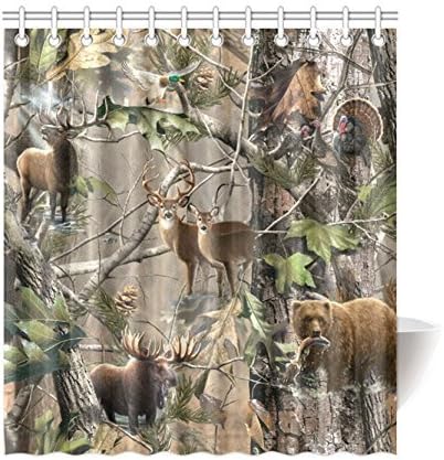 Shower curtain/Bathroom Decor/Curtain/Bathroom size : 66x72 inch Atnee Bird Bear Deer Elk Realtrees Real Tree Design Standard Inch Size 66"(w) x 72"(h)