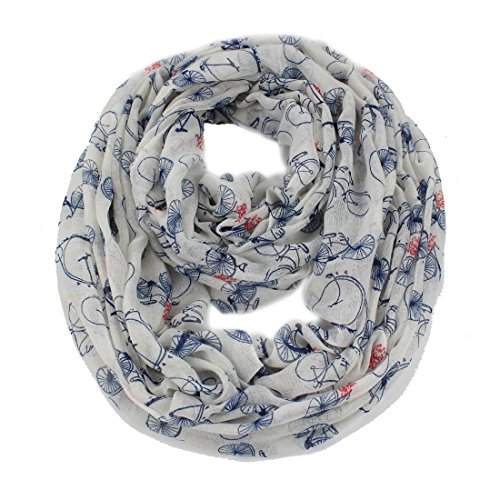 Women Lady Bicycle Bike Print Infinity Cowl Loop Casual Scarf White