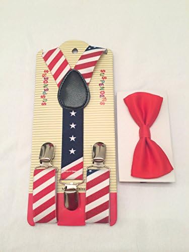 Baby Toddler Kids Children Boys Girls Ameican Flag Suspender &amp; Bow