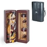 Picnic Time Harmony 1-Bottle Insulated, Leatherette Deluxe Wine Case w/ Wine For 2 (Mahogany/Tan)