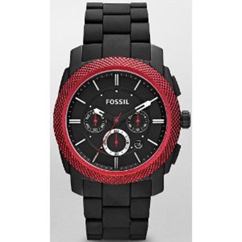 Fossil Machine Silicone and Aluminum Watch - Black with Red