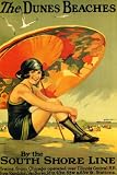 GIRL UMBRELLA THE DUNES BEACHES BY THE SOUTH SHORE LINE CHICAGO ILLINOIS VINTAGE POSTER REPRO
