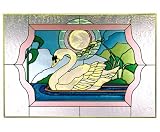 Swan Pink Border Art Glass Panel Wall Window Hanging Suncatcher 14 x 20
