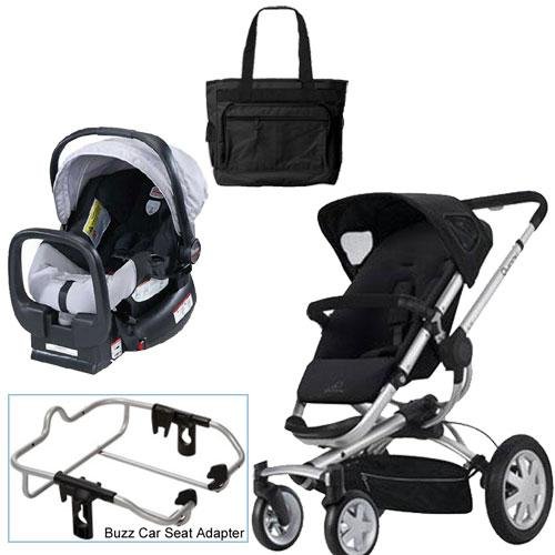 Quinny Rocking Black Buzz 4 Travel System with Britax Black Silver Car Seat Diaper Bag