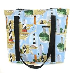 Outer Banks Lighthouses Tote Bag Lighthouse Cotton with WATERPROOF LINING UNDERSIDE Travel Bags, for Gym or Beach Best Cute Unique GIFT IDEA for Him Her Man Men DAD MOM Mother Woman Women Ladies
