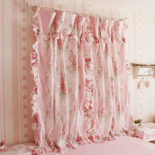 Korean Style Rustic Vintage Pink Rose Curtain Bedroom Floral
