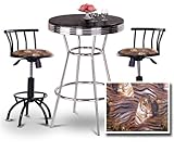 IMAGE OF Chrome Bar Table & 2 Black Adjustable 24