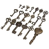 Mohoo 19 Pcs Antique Vintage Key Different Style Skeleton Key Set Pendant Heart Bow Jewel Lock