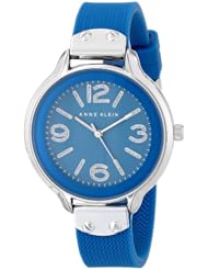 Anne Klein Womens AK/1615BLBL Silver-Tone Blue Chevron Pattern Silicone Strap Watch