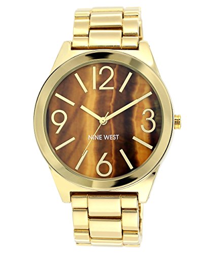 Nine West Women's NW/1584BNGB Brown Tiger Eye Dial Gold-Tone Bracelet Watch