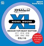 D'Addario EXL116 Nickel Wound Electric Guitar Strings, Medium Top/Heavy Bottom, 11-52