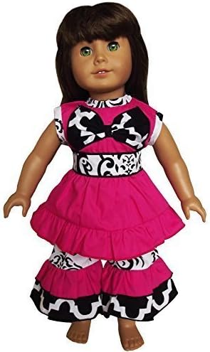 AnnLoren Hot Pink Tunic &amp; Damask Capri Clothing set fits American Girl Dolls by Jess Kidz