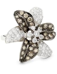 Sethi Couture Champagne and White Diamond Flower Ring, Size 6.5