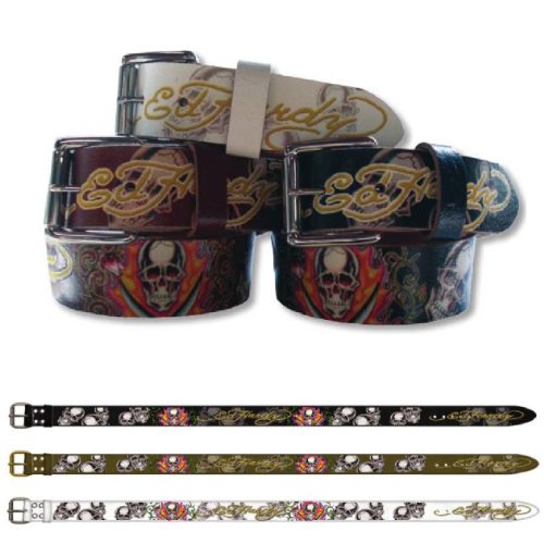 Ed Hardy EH1203 Flaming Skull Kids-Boys Leather Belt