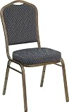Hercules&trade; Series Crown Back Banquet Stack Chair with Goldvein Frame and Black Patterned Fabric [HF-C01-E26-BK-GG]