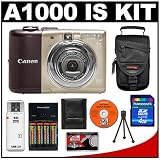 Canon PowerShot A1000 IS Compact Digital Camera (Brown) + 4GB SD Card + Case + Batteries + Accessory Kit