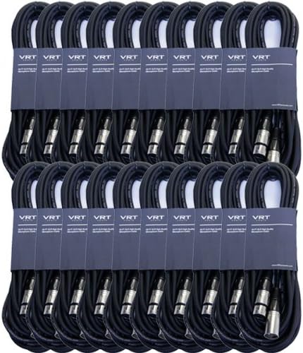 XLR Microphone Cable 20ft Foot 3-Pin VRT Pro Audio, 20-Pack