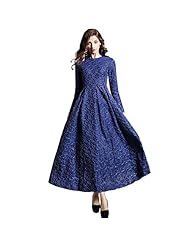 Polyester Spring Winter Jacquard Pleated Round Neck Long Sleeves Cocktail Evening Dress/Prom Dress/Party Dress/Maxi Dress 