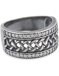 Sterling Silver Oxidized Simulated Diamond Rope Ring