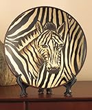 Zebra Safari Animal Zebra Decorative Plate with Easel Decor Majestic African Wild Tribal Home Accent Charger Black Brown Beige Shelf Mantle Table Top Decoration