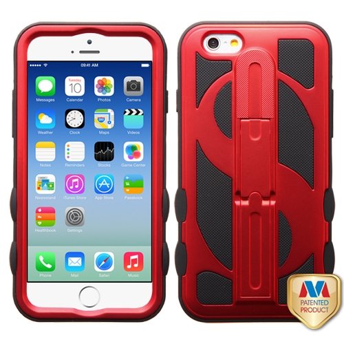 Cell Accessories For Less (TM) Apple iPhone 6 (4.7) Titanium Solid Red/Black Dollar Hybrid Case Cover Stand + Bundle (Stylus & Micro Cleaning Cloth) - By TheTargetBuys