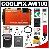 Nikon Coolpix AW100 Shock & Waterproof GPS 16.0 MP Digital Camera (Orange)  ....