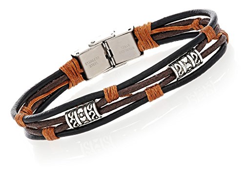 Brown Orange Leather Rope Wrist Bracelet, Unisex and Casual, with Stainless Steel Clasp, By Regetta Jewelry