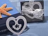 Heart Shaped Chrome Metal Bookmark w Scalloped Sea Shell Design and Star Cut Out (Set of 24) - Ba