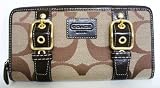 Authentic Signature Buckle Zip Around Wallet 43393 Khaki/Mahogany