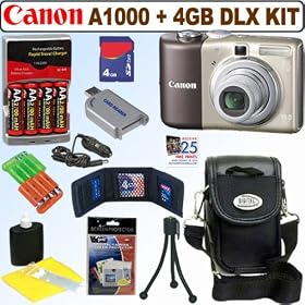 Canon Powershot A1000IS 10MP Digital Camera (Brown) + 4GB Deluxe Accessory Kit