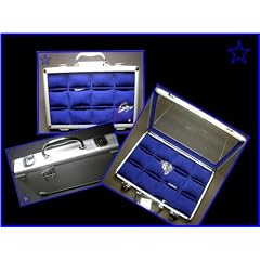 Alu Uhrenkoffer Uhrenbox f�r 12 Uhren innen blau