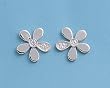 Sterling Silver Earrings - Rhodium Plated Plumeria with Clear CZ - 10 mm