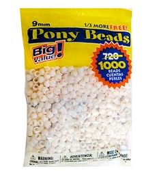 Pony Beads, White OP, 6 x 9mm, 1000pc Pkg