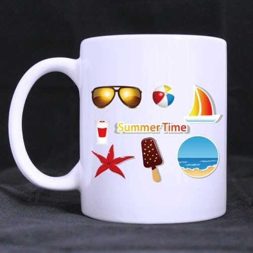 Colorful Everything We Love In Summer Ice-lolly Boat Sea...(Twin Side) Custom White Ceramic Mug Coffee Cup (11 Ounce)