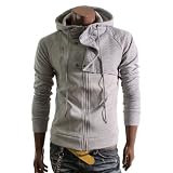 Doublju Mens Casual Quilt Hooded Jacket GRAY L(HJ23)