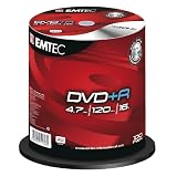 EMTEC 4.7 GB 16x Silver Single-Layer Recordable Disc DVD+R,EKOVPR4710016CB, 100-Disc Spindle