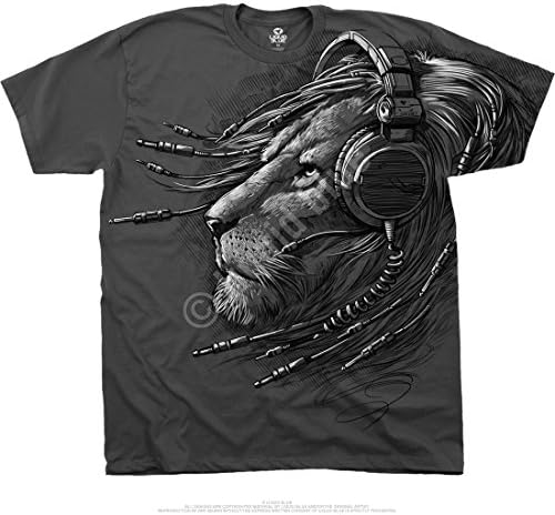 Liquid Grey Men's Plugged In Lion T Shirt XX-Large Grey