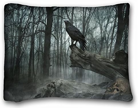 Custom Pillow Case Animals Birds poe the crow raven gothic trees darl mood 20"*26" One Side
