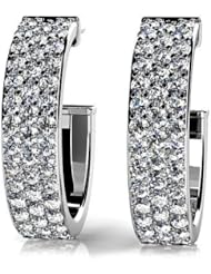 2.50 ct Ladys Round Cut Diamond Triple Row Hoop Earrings in 18 karat White Gold