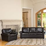 Abbyson Living CH-1918-BRN-3-1 London Top Grain Leather Sofa and Armch