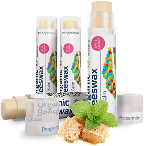 Organic Peppermint Lip Balm - 1 Count Natural Lipbalm - Long Lasting Moisturizing Repair for Dry and Chapped Lips - Protect Your Lips from Sun Damage with Active SPF 15 Sunblock - Only Organic Beeswax, Vitamin E, Rosemary, Calendula Extract.