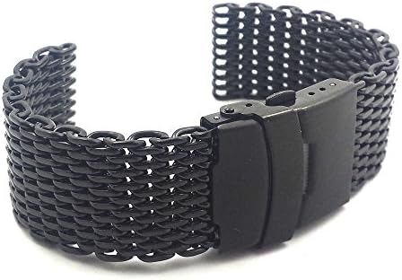 Commodore 20mm PVD Black Stainless Steel Shark Mesh Watch Band Strap