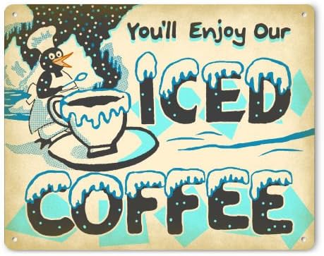 New Retro Signworks Coffee Shop Penguin Decor Sign - ICED Coffee - Only Made in The USA