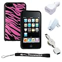Apple iPod Touch 8GB 32GB 64GB 3rd Generation iTouch Zebra Skin Case Cover Protector Pink and Black Zebra + includes a 4-inch eBigvalue (TM) Determination Hand Strap + 3 in 1 USB Data cable, home and car Charger Combo