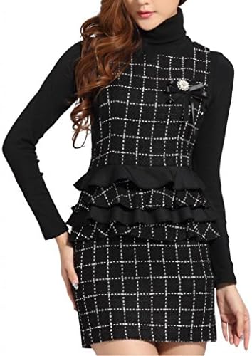 Bepei Women's Check Plaids Sundress Crewneck Sleeveless Mini Dress Tunic Suit L