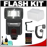 Precision Design DSLR300 High Power Auto Flash with Diffuser + Flash Bracket + Accessory Kit for Pentax K-7, K-5, K-R, K20D, K200D, K2000 Digital SLR Cameras