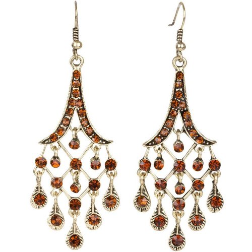 Stunning Oversized Gold Tone Topaz Chandelier Earrings