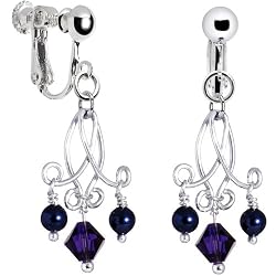 Handcrafted Austrian Crystal Pearl Sultry Chandelier Clip Earrings